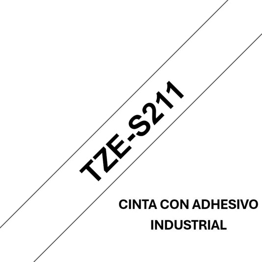 Cinta Rotuladora Brother TZe-S211 Super Adhesiva 6mm x 8mts Negro sobre Blanco