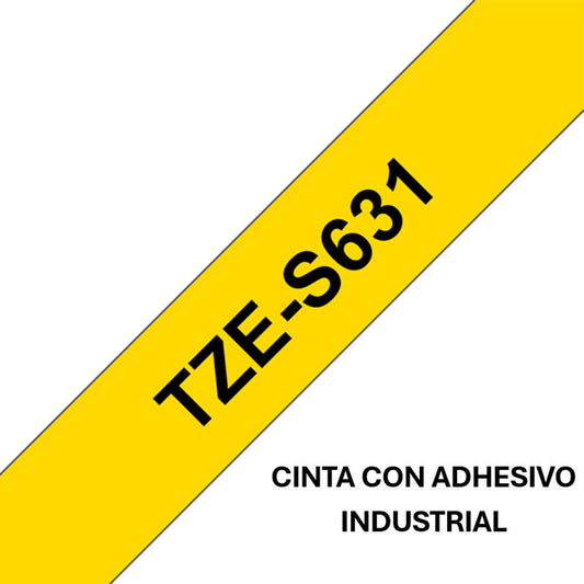 Cinta Rotuladora Brother TZe-S631 Super Adhesiva 12mm x 8mts Negro sobre Amarillo