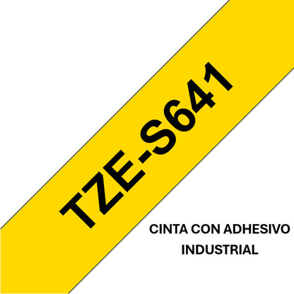 Cinta Rotuladora Brother TZe-S641 Super Adhesiva 18mm x 8mts Negro sobre Amarillo