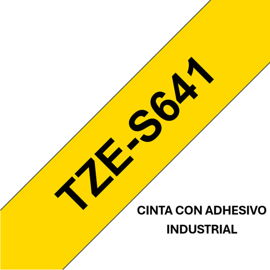 Cinta Rotuladora Brother TZe-S641 Super Adhesiva 18mm x 8mts Negro sobre Amarillo