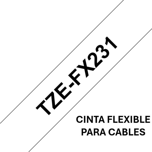 Cinta Rotuladora Brother Flexible TZe-FX231 12mm x 8m blanca letras negras