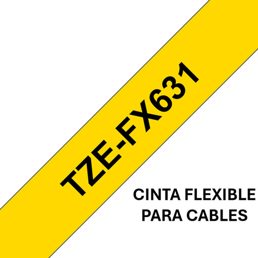 Cinta Rotuladora Brother Flexible TZe-FX631 12mm x 8m amarilla letras negras
