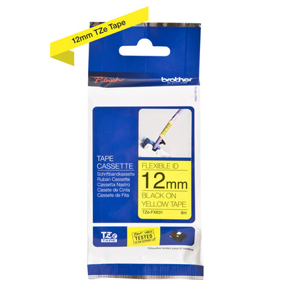 Cinta Rotuladora Brother Flexible TZe-FX631 12mm x 8m amarilla letras negras