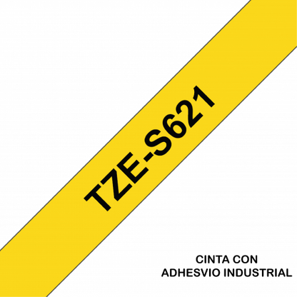 Cinta Rotuladora Brother TZe-S621 Super Adhesiva 9mm x 8mts Negro sobre Amarillo