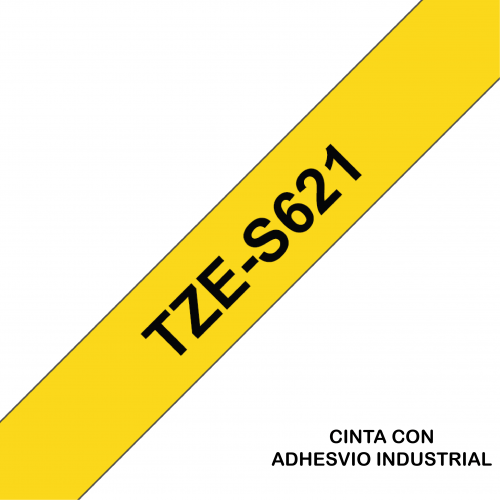 Cinta Rotuladora Brother TZe-S621 Super Adhesiva 9mm x 8mts Negro sobre Amarillo